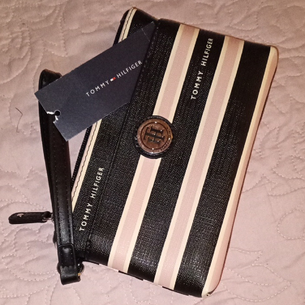 Tommy Hilfiger Black and Cream Striped Clutch